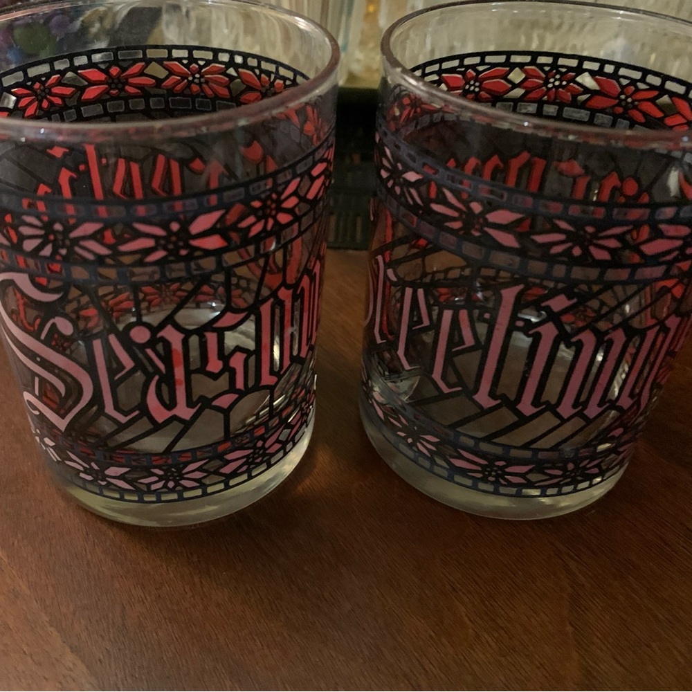 Vintage Festive Glass Tumblers with Red and Pink Design